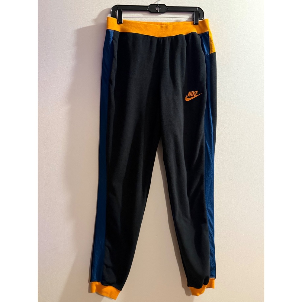 Y2K Nike Mens Fleece Jogger Pants Black Orange Blue Colorblock Retro Medium